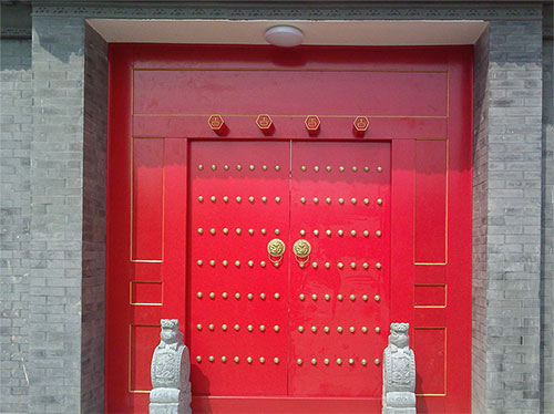 拜城中国传统四合院系列朱红色中式木制大门木作